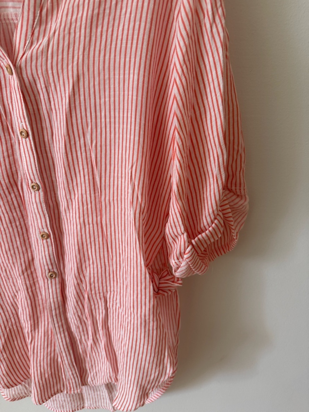 Petal & Pup Coral and White Striped Oversized Shirt - Picture 2 of 7